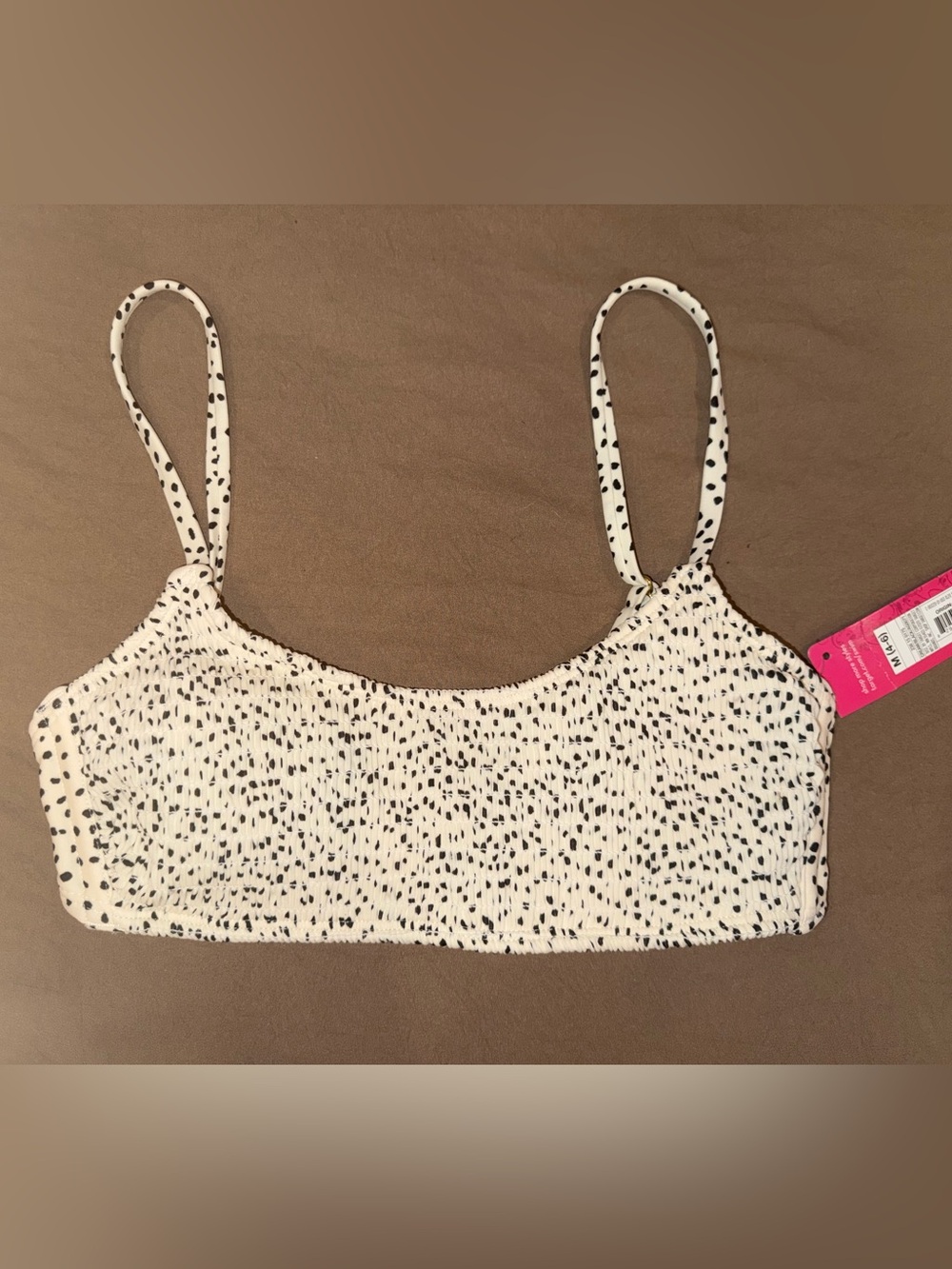 Xhilaration White and Black Speckled Smocked Bikini Top